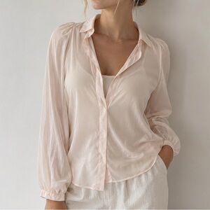 Club Monaco Silk Blush Button-Up Shirt